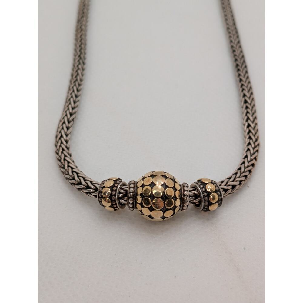 John Hardy Sterling Silver & 18kt. Gold Three Slide Dot Necklace 16" - Picture 8 of 8